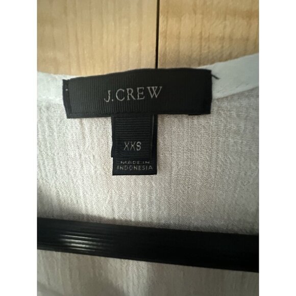 J Crew White Cotton Swim Cover Up Sz XXS V Neck Gauzy Navy Blue Trim Tie Tassels - Picture 3 of 8